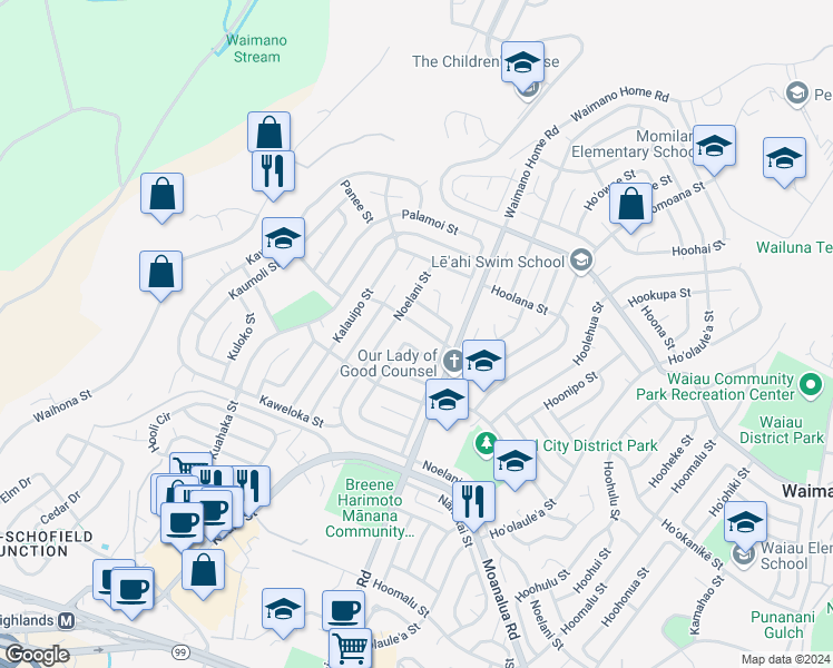 map of restaurants, bars, coffee shops, grocery stores, and more near 947 Hoomoana Street in Pearl City