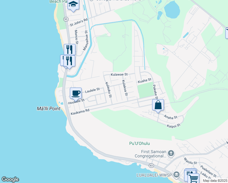 map of restaurants, bars, coffee shops, grocery stores, and more near 87-914 Kulauku Street in Waianae