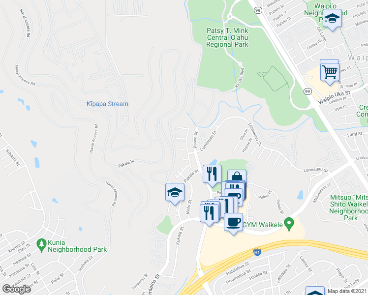 map of restaurants, bars, coffee shops, grocery stores, and more near 94-203 Iokoo Place in Waipahu