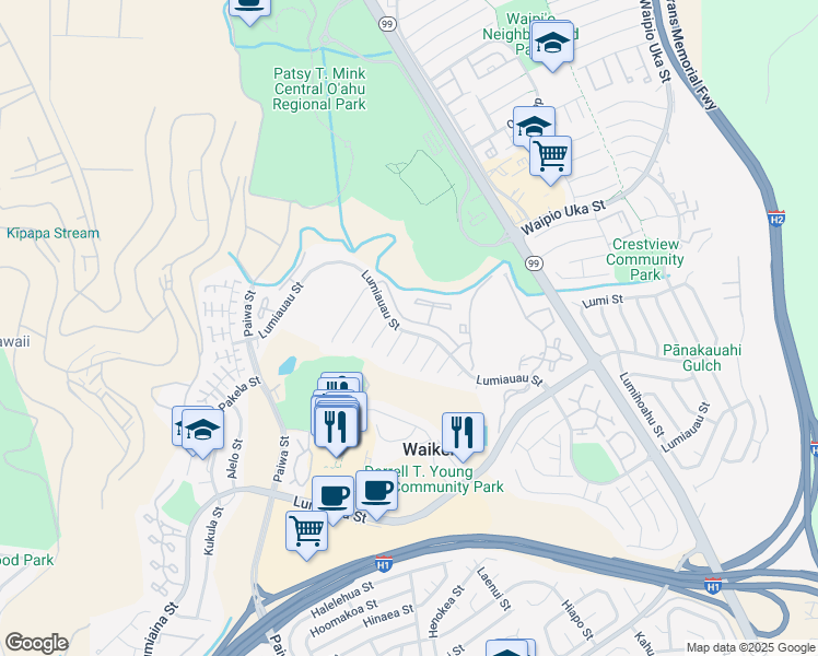 map of restaurants, bars, coffee shops, grocery stores, and more near 94-230 Umeke Place in Waipahu