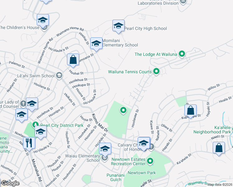 map of restaurants, bars, coffee shops, grocery stores, and more near 1867 Hoohulu Street in Pearl City