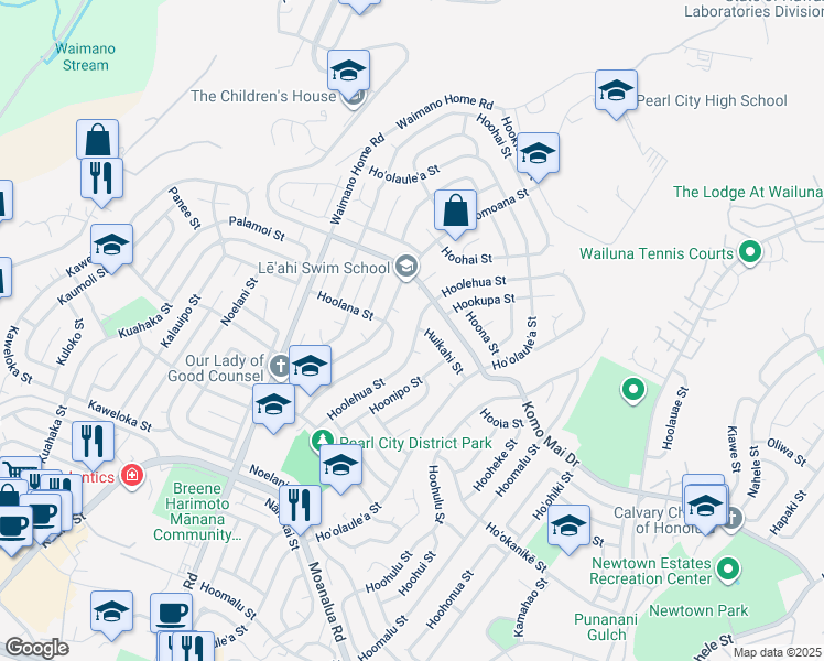map of restaurants, bars, coffee shops, grocery stores, and more near 757 Hoomoana Street in Pearl City