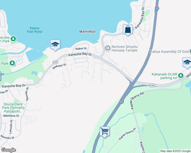 map of restaurants, bars, coffee shops, grocery stores, and more near 44-149 Nanamoana Street in Kaneohe
