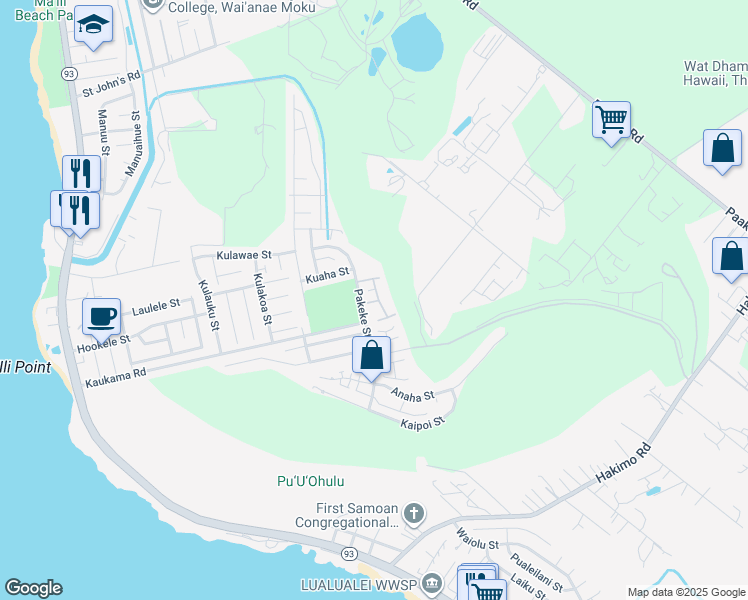 map of restaurants, bars, coffee shops, grocery stores, and more near 87-1958 Pakeke Street in Waianae