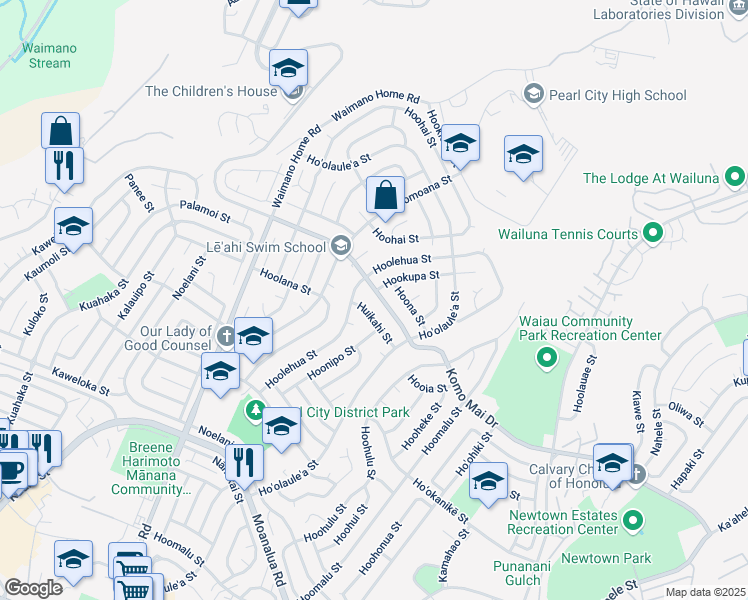 map of restaurants, bars, coffee shops, grocery stores, and more near 1396 Komo Mai Drive in Pearl City