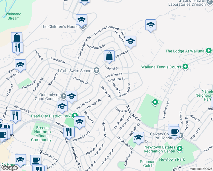 map of restaurants, bars, coffee shops, grocery stores, and more near 1420 Komo Mai Drive in Pearl City