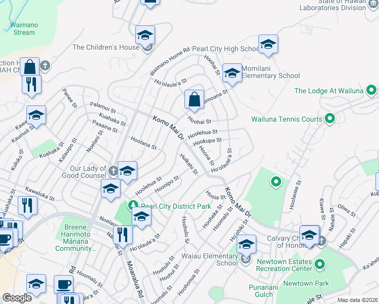 map of restaurants, bars, coffee shops, grocery stores, and more near 1420 Komo Mai Drive in Pearl City