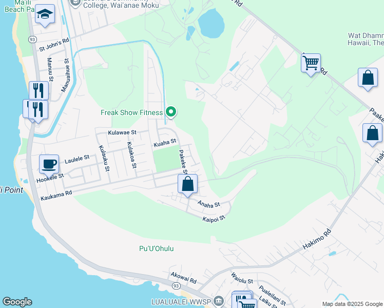 map of restaurants, bars, coffee shops, grocery stores, and more near 87-1976 Pakeke Street in Waianae