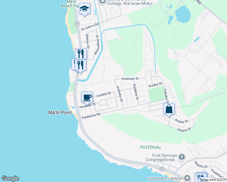 map of restaurants, bars, coffee shops, grocery stores, and more near 87-380 Heleuma Street in Waianae