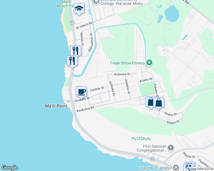 map of restaurants, bars, coffee shops, grocery stores, and more near 173 Heleuma Street in Waianae