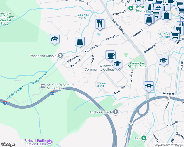 map of restaurants, bars, coffee shops, grocery stores, and more near 45-468 Lolii Street in Kaneohe