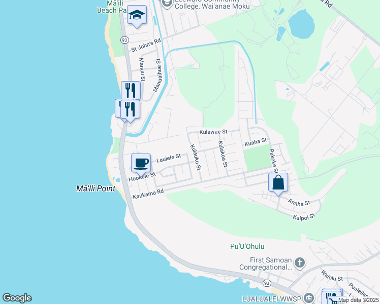 map of restaurants, bars, coffee shops, grocery stores, and more near 87-380 Heleuma Street in Waianae
