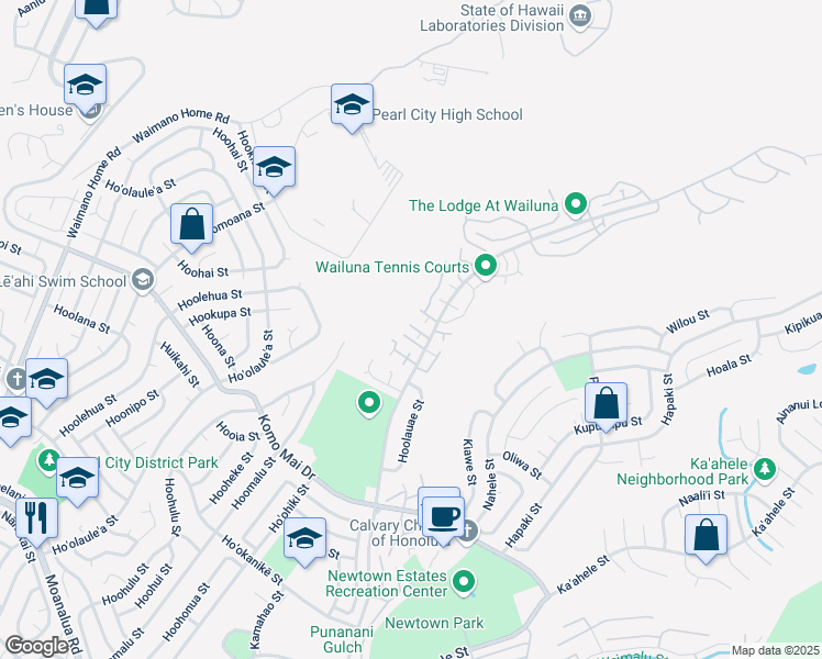 map of restaurants, bars, coffee shops, grocery stores, and more near 98-1700 Kaahumanu Street in Pearl City