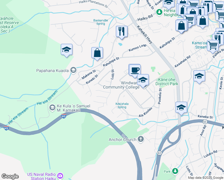 map of restaurants, bars, coffee shops, grocery stores, and more near 45-468 Lolii Street in Kaneohe