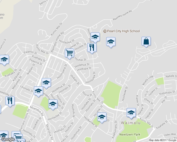 map of restaurants, bars, coffee shops, grocery stores, and more near 1832 Hookoe Street in Pearl City