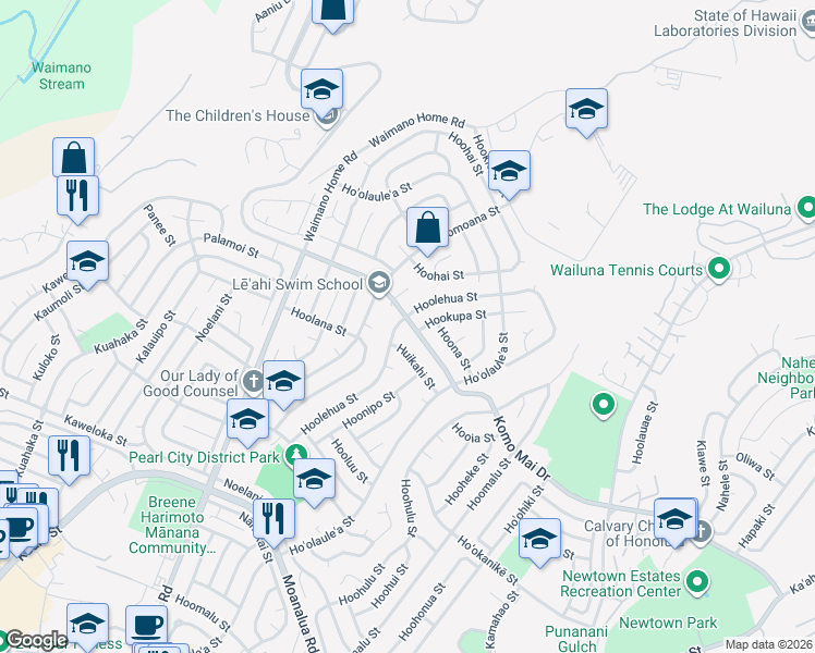 map of restaurants, bars, coffee shops, grocery stores, and more near 1420 Komo Mai Drive in Pearl City