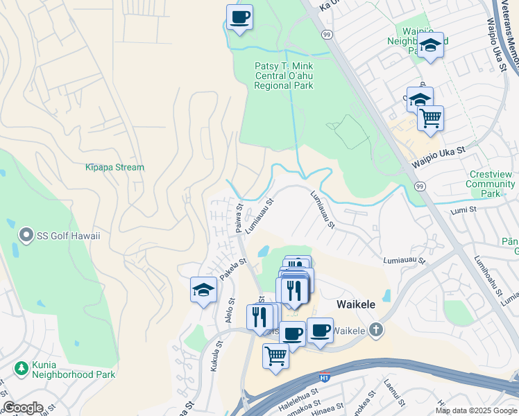 map of restaurants, bars, coffee shops, grocery stores, and more near 94-551 Lumiauau Street in Waipahu