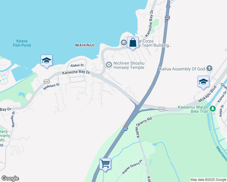 map of restaurants, bars, coffee shops, grocery stores, and more near 44-119A Kahinani Way in Kaneohe