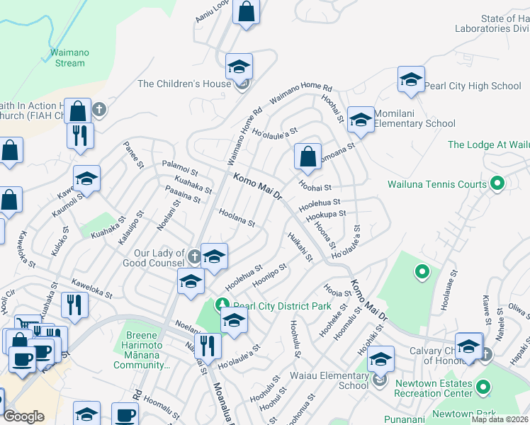 map of restaurants, bars, coffee shops, grocery stores, and more near 757 Hoomoana Street in Pearl City
