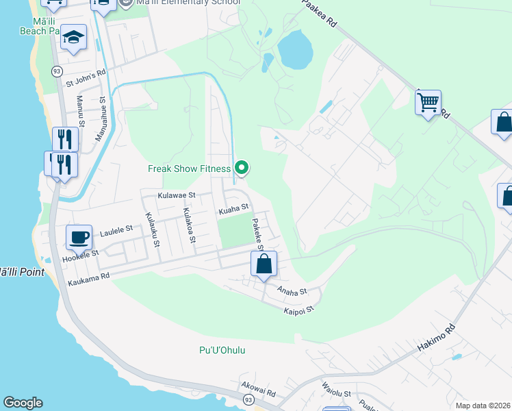map of restaurants, bars, coffee shops, grocery stores, and more near 87-1555 Kuaha Street in Waianae