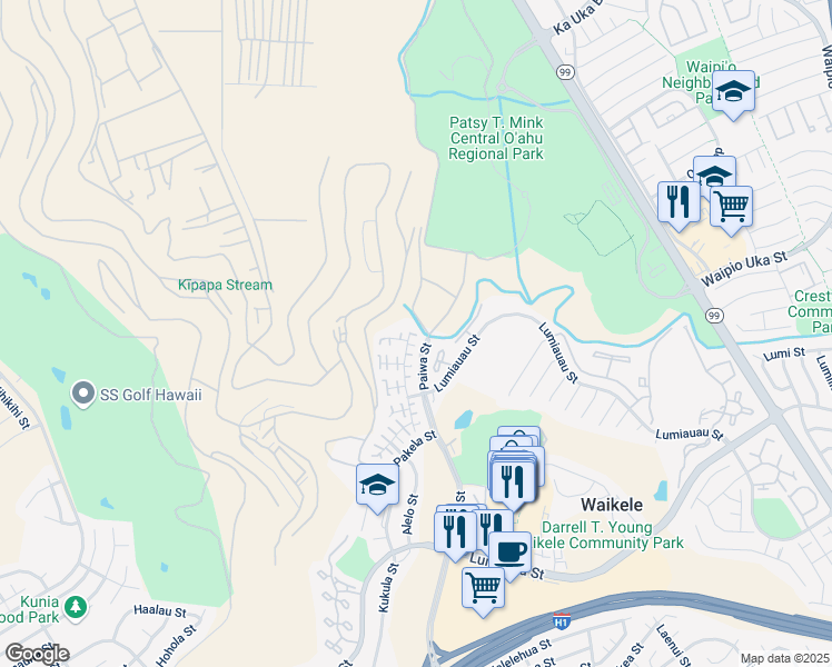 map of restaurants, bars, coffee shops, grocery stores, and more near 94-1002 Kikepa Street in Waipahu