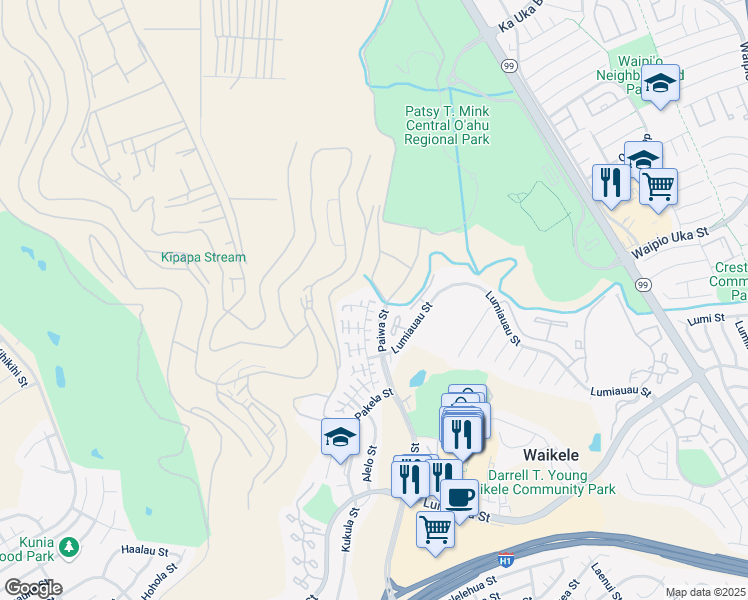 map of restaurants, bars, coffee shops, grocery stores, and more near 94-1002 Kikepa Street in Waipahu