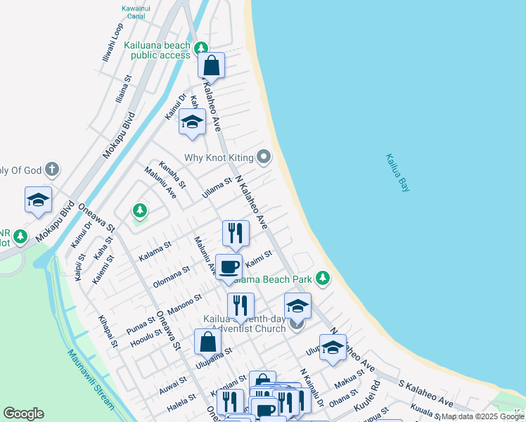 map of restaurants, bars, coffee shops, grocery stores, and more near 60 Pilipu Place in Kailua