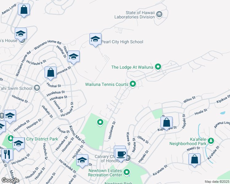 map of restaurants, bars, coffee shops, grocery stores, and more near 98-1756 Kaahumanu Street in Pearl City