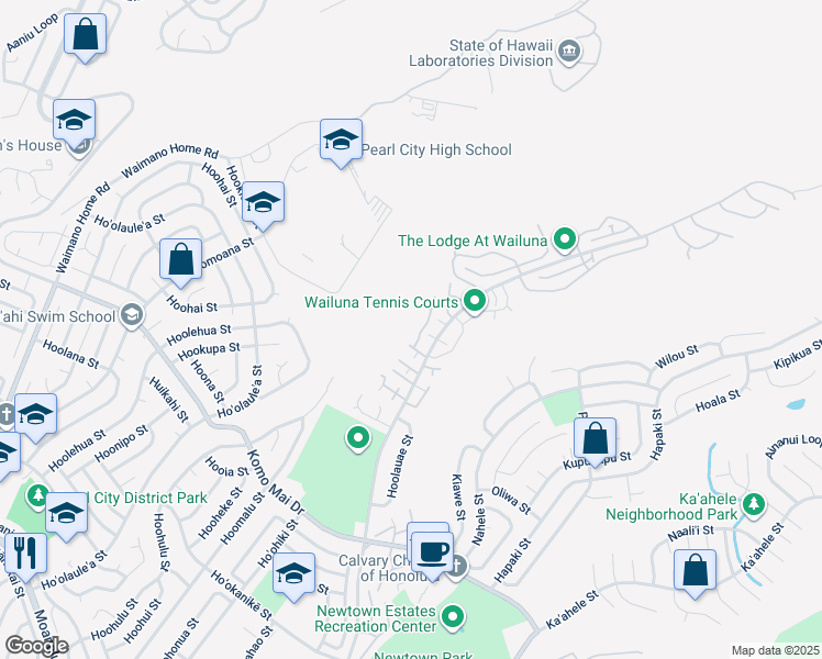 map of restaurants, bars, coffee shops, grocery stores, and more near 98-1756 Kaahumanu Street in Pearl City