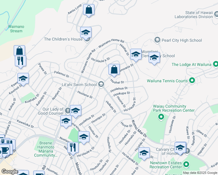 map of restaurants, bars, coffee shops, grocery stores, and more near 1759 Hooui Place in Pearl City