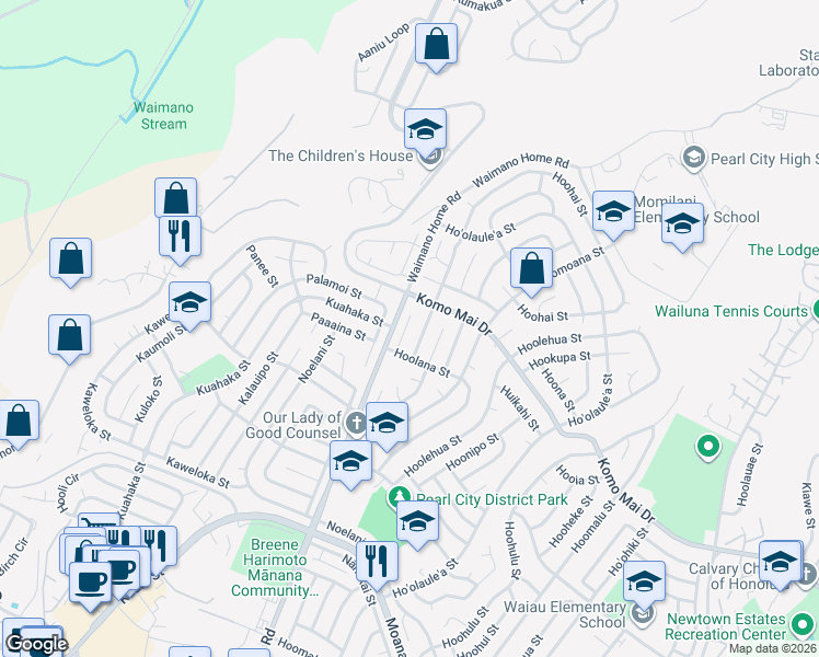 map of restaurants, bars, coffee shops, grocery stores, and more near in Pearl City