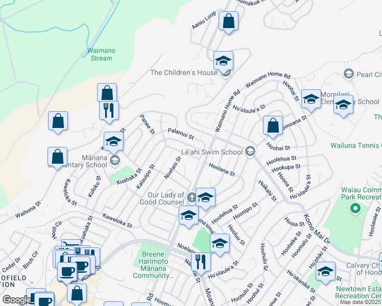 map of restaurants, bars, coffee shops, grocery stores, and more near 938 Paaaina Street in Pearl City