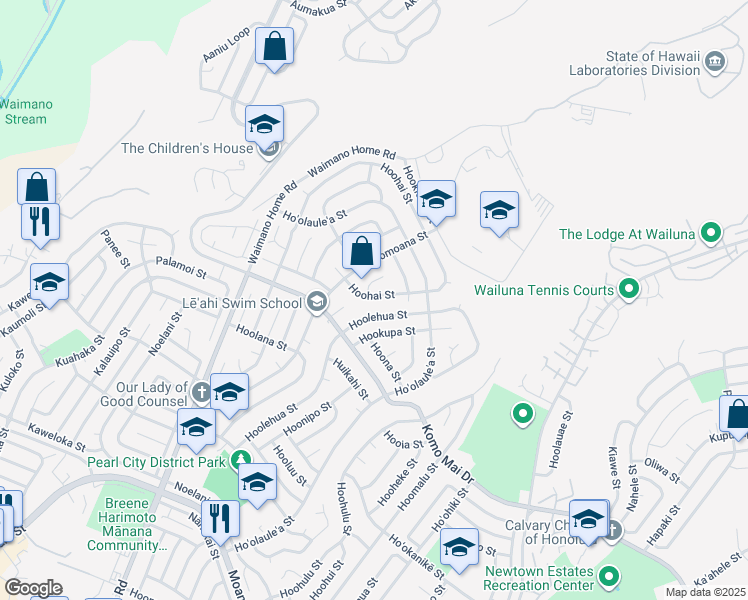 map of restaurants, bars, coffee shops, grocery stores, and more near 2280 Hoohai Street in Pearl City