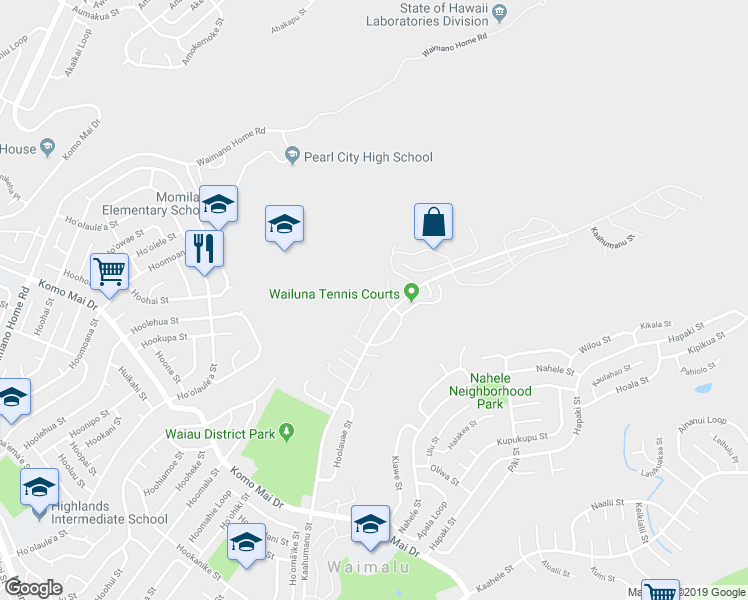 map of restaurants, bars, coffee shops, grocery stores, and more near 98-1756 Kaahumanu Street in Pearl City