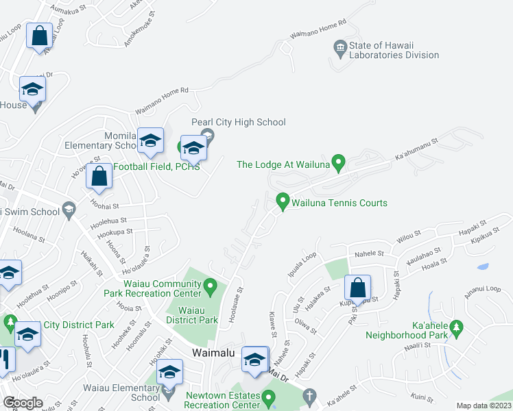map of restaurants, bars, coffee shops, grocery stores, and more near 98-1756 Kaahumanu Street in Pearl City