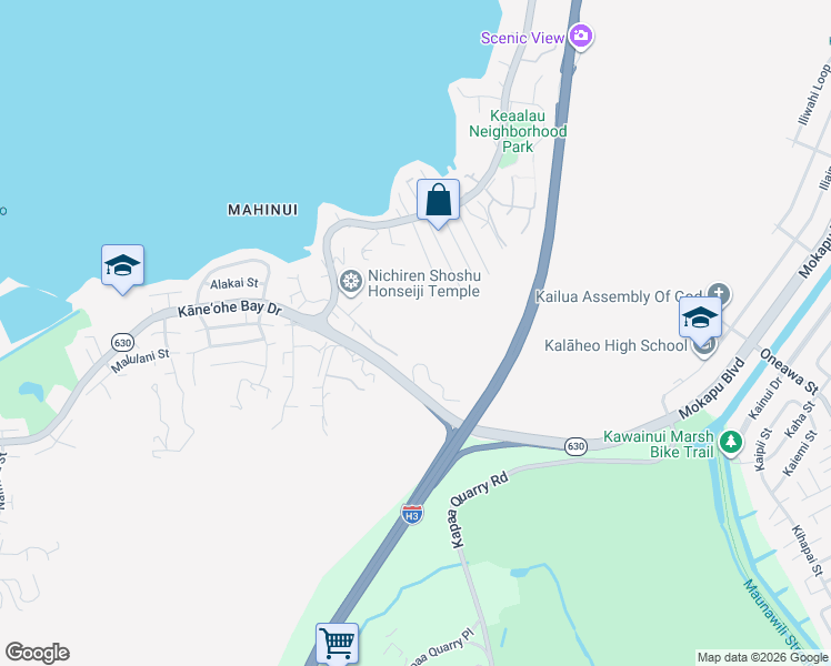 map of restaurants, bars, coffee shops, grocery stores, and more near 44-94 Ikeanani Drive in Kaneohe