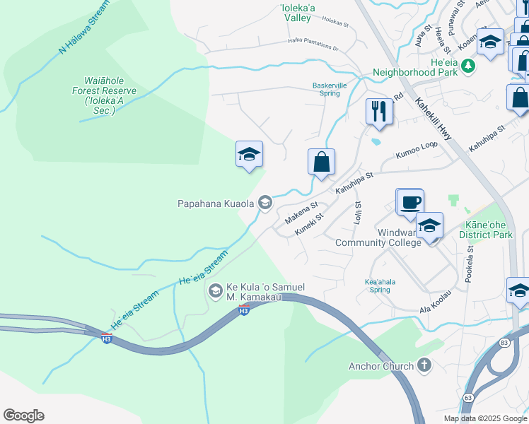 map of restaurants, bars, coffee shops, grocery stores, and more near 46 Haiku Road in Kaneohe