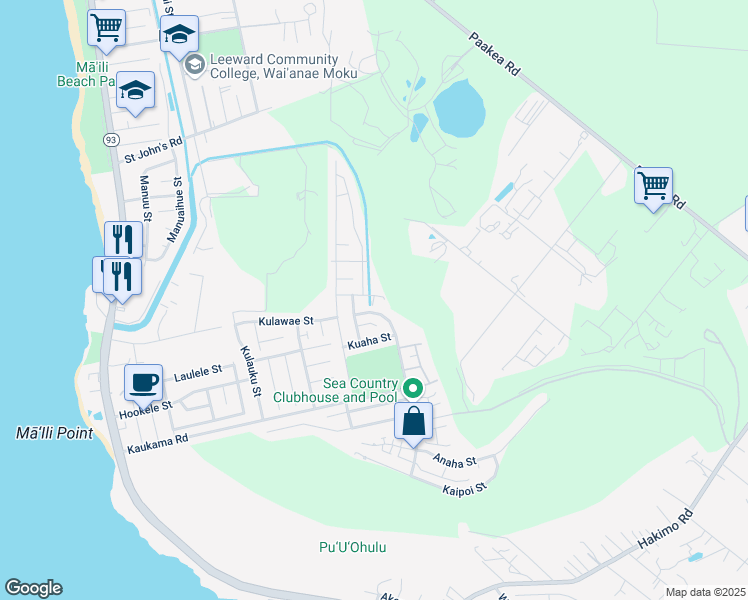 map of restaurants, bars, coffee shops, grocery stores, and more near 87-1541 Naki'i Street in Waianae