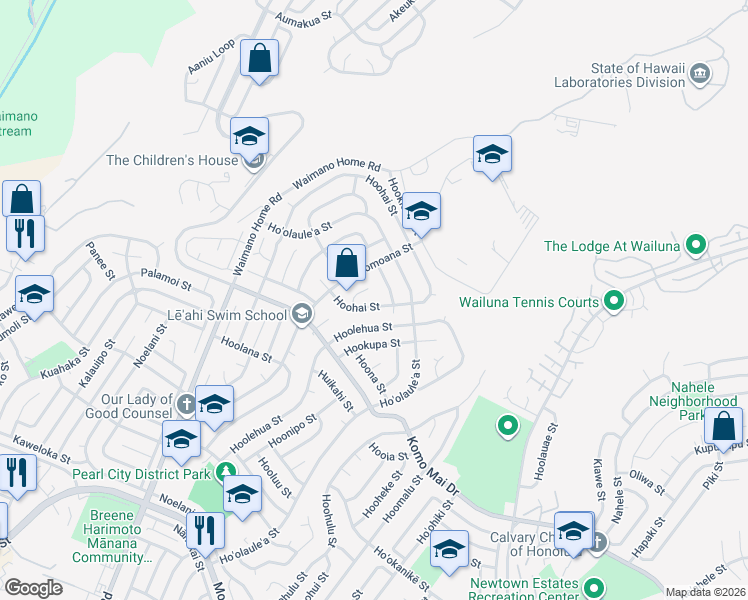map of restaurants, bars, coffee shops, grocery stores, and more near 2280 Hoohai Street in Pearl City