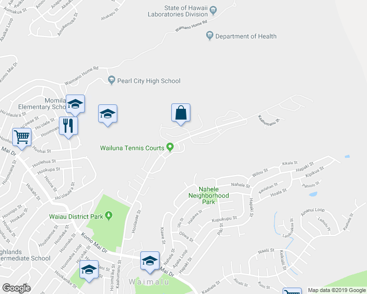 map of restaurants, bars, coffee shops, grocery stores, and more near 98-1777 Kaʻahumanu Street in Aiea