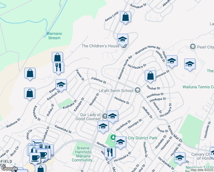 map of restaurants, bars, coffee shops, grocery stores, and more near in Pearl City