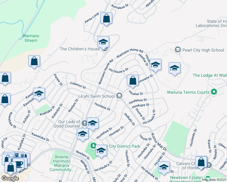 map of restaurants, bars, coffee shops, grocery stores, and more near 1711 Hoʻohaliʻa Street in Pearl City