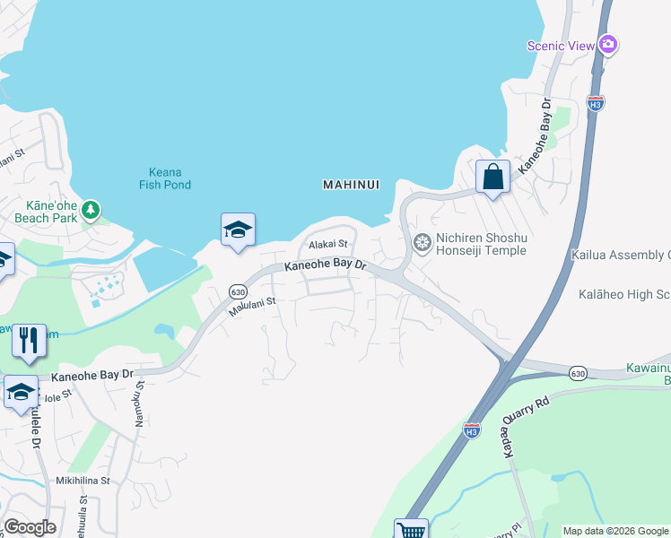 map of restaurants, bars, coffee shops, grocery stores, and more near 44-748 Kaneohe Bay Drive in Kaneohe