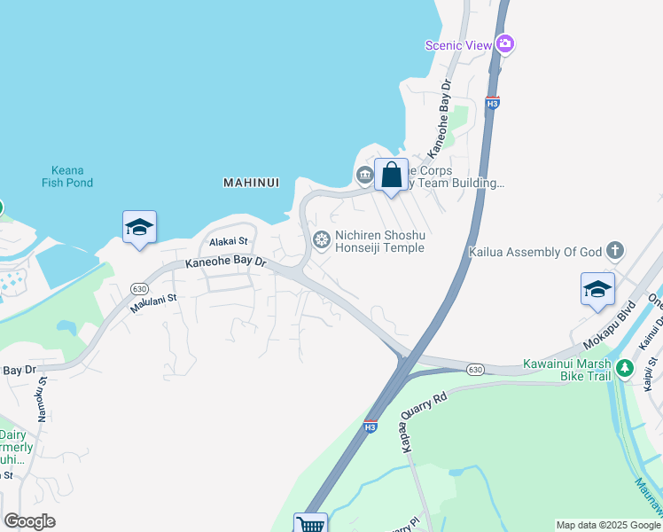 map of restaurants, bars, coffee shops, grocery stores, and more near 44-122 Ikeanani Drive in Kaneohe