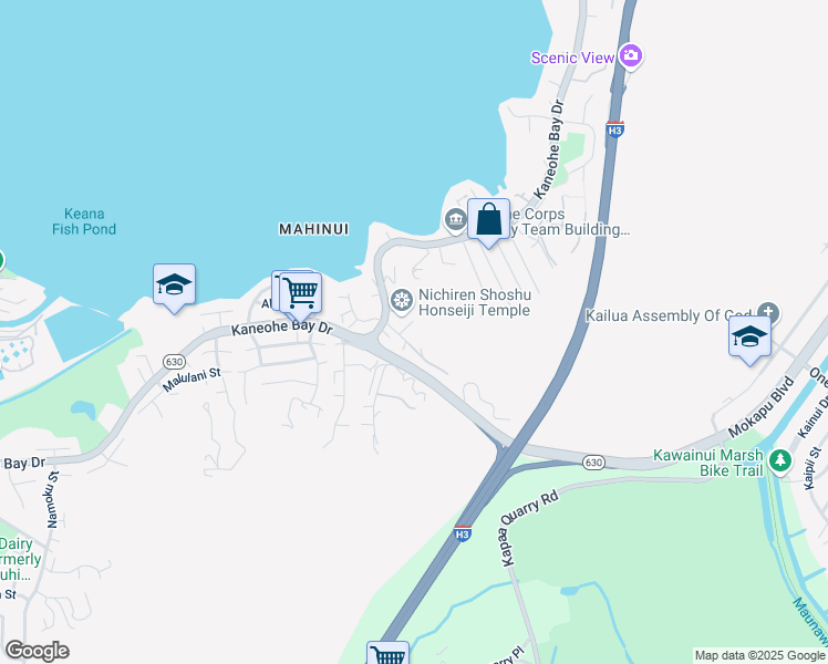 map of restaurants, bars, coffee shops, grocery stores, and more near 44-122 Ikeanani Drive in Kaneohe