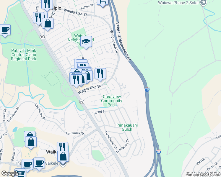 map of restaurants, bars, coffee shops, grocery stores, and more near 94-1102 Penakii Place in Waipahu
