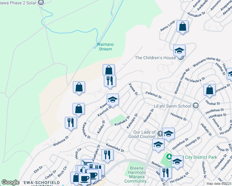 map of restaurants, bars, coffee shops, grocery stores, and more near 1493 Kaweloka Street in Pearl City