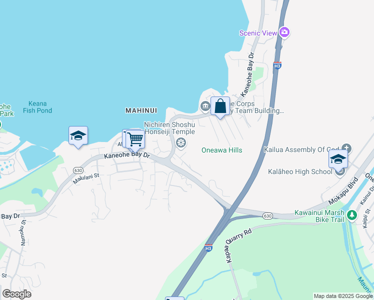 map of restaurants, bars, coffee shops, grocery stores, and more near 44-122 Ikeanani Drive in Kaneohe