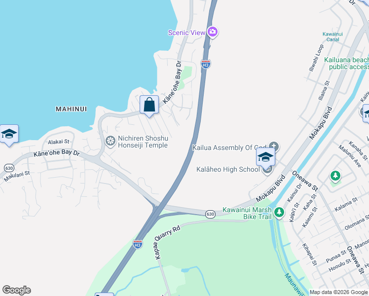 map of restaurants, bars, coffee shops, grocery stores, and more near 44-97 Kalenakai Place in Kaneohe