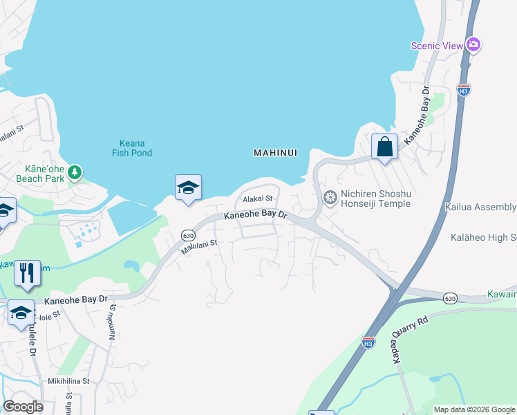 map of restaurants, bars, coffee shops, grocery stores, and more near 44-748 Kaneohe Bay Drive in Kaneohe